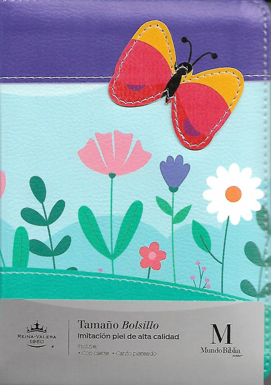 BIBLIA RVR1960 CON CIERRE TAMAÑO BOLSILLO - MARIPOSA (TAPA IMITACIÓN PIEL)