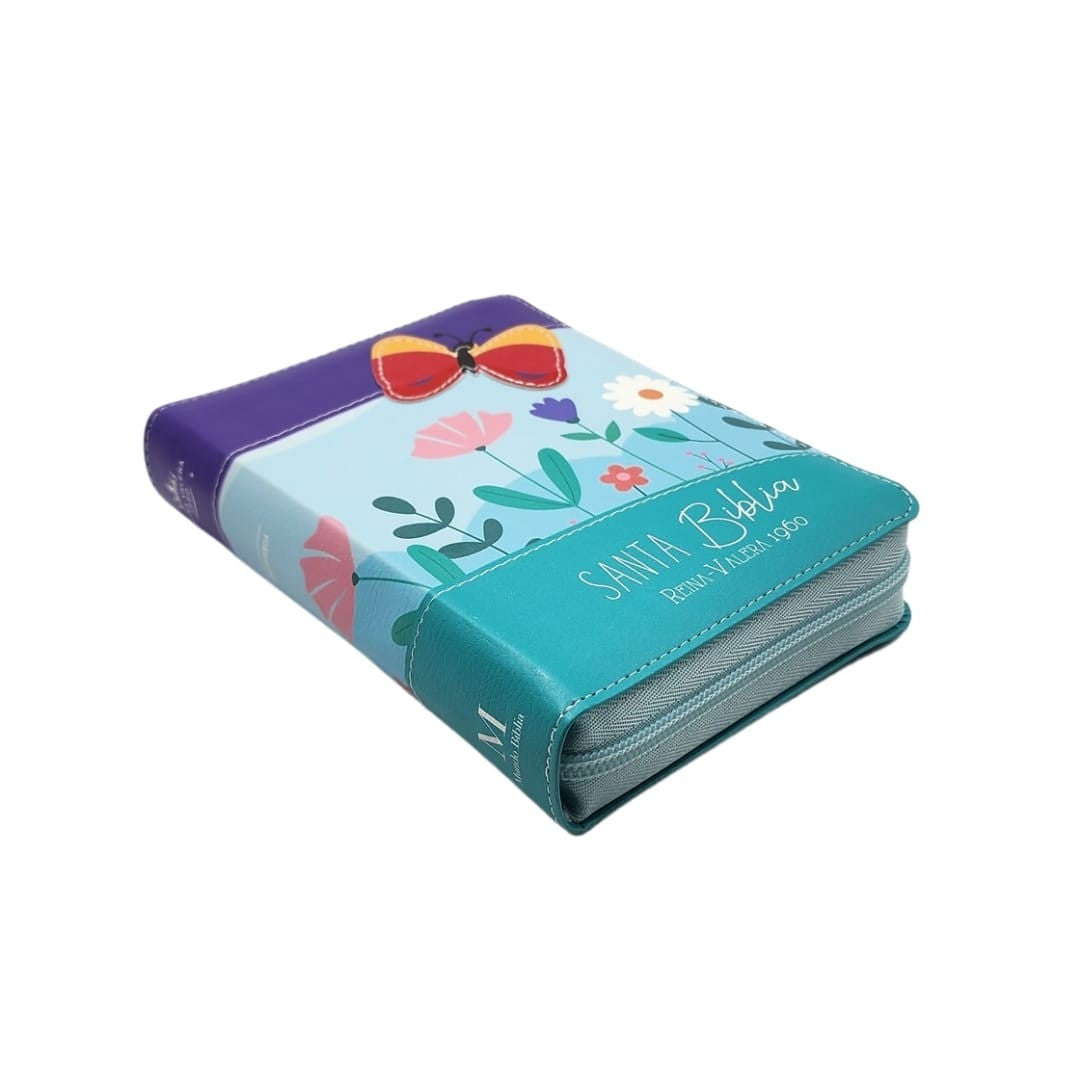 BIBLIA RVR1960 CON CIERRE TAMAÑO BOLSILLO - MARIPOSA (TAPA IMITACIÓN PIEL)
