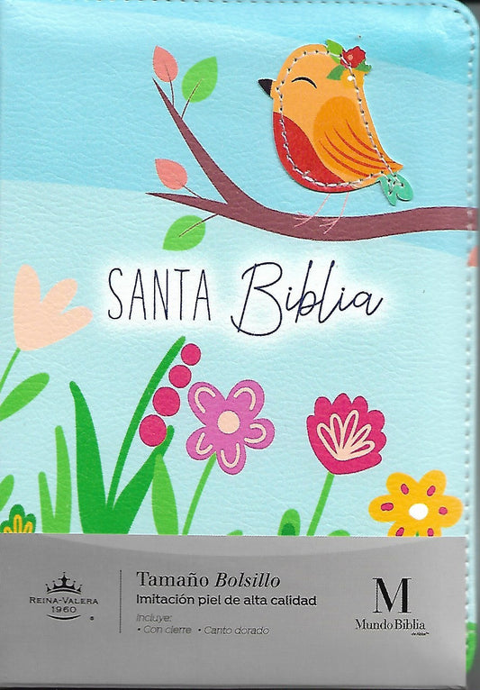 BIBLIA RVR1960 CON CIERRE TAMAÑO BOLSILLO - PÁJARO (TAPA IMITACIÓN PIEL)