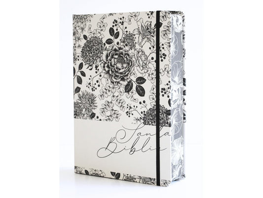 Biblia de Apuntes RVR 1960 Tapa dura, Blanco y negro con flores