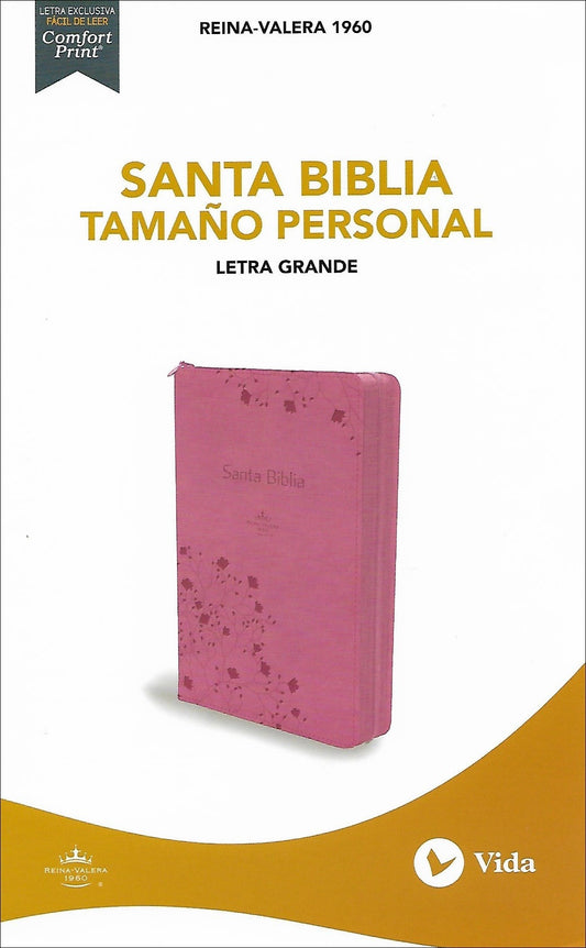 BIBLIA RVR1960 TAMAÑO PERSONAL LETRA GRANDE CON ÍNDICE Y CIERRE ROSA