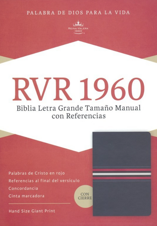 RVR 1960 Biblia Letra Grande Tamaño Manual, azul marino piel fabricada edición con cierre
