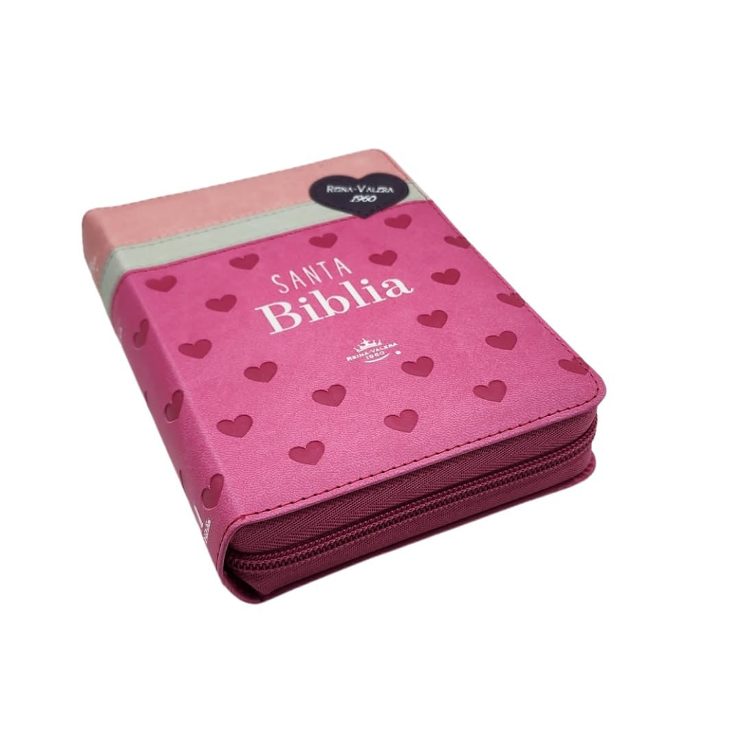 BIBLIA RVR1960 CON CIERRE TAMAÑO BOLSILLO - CORAZONES (TAPA IMITACIÓN PIEL)