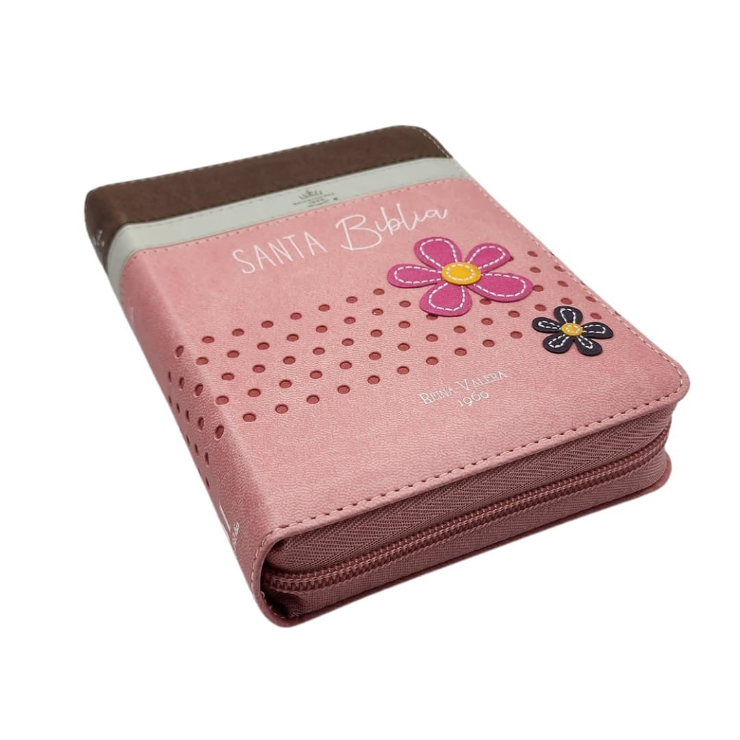 BIBLIA RVR1960 CON CIERRE TAMAÑO BOLSILLO - FLORES (TAPA IMITACIÓN PIEL)