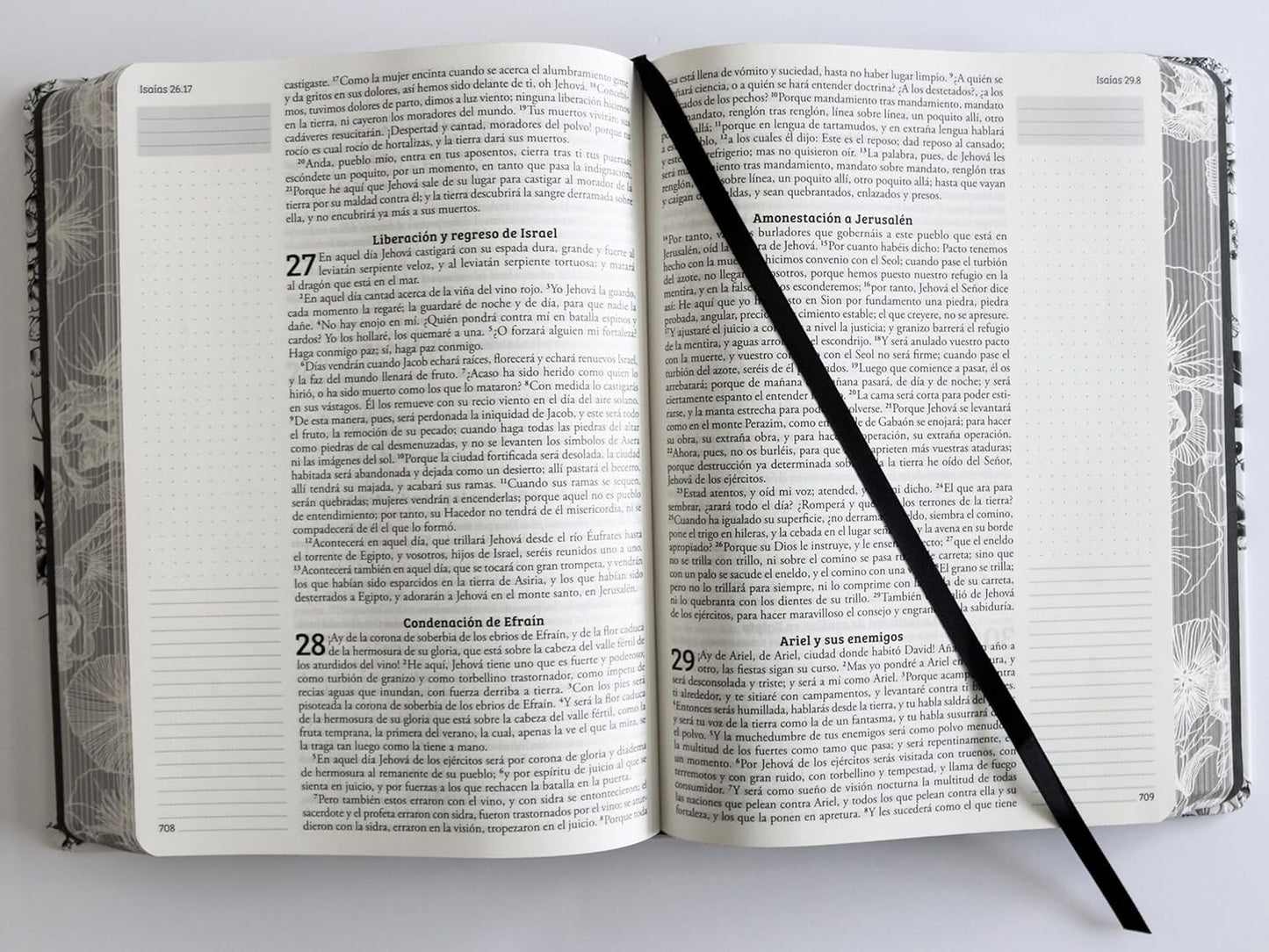 Biblia de Apuntes RVR 1960 Tapa dura, Blanco y negro con flores